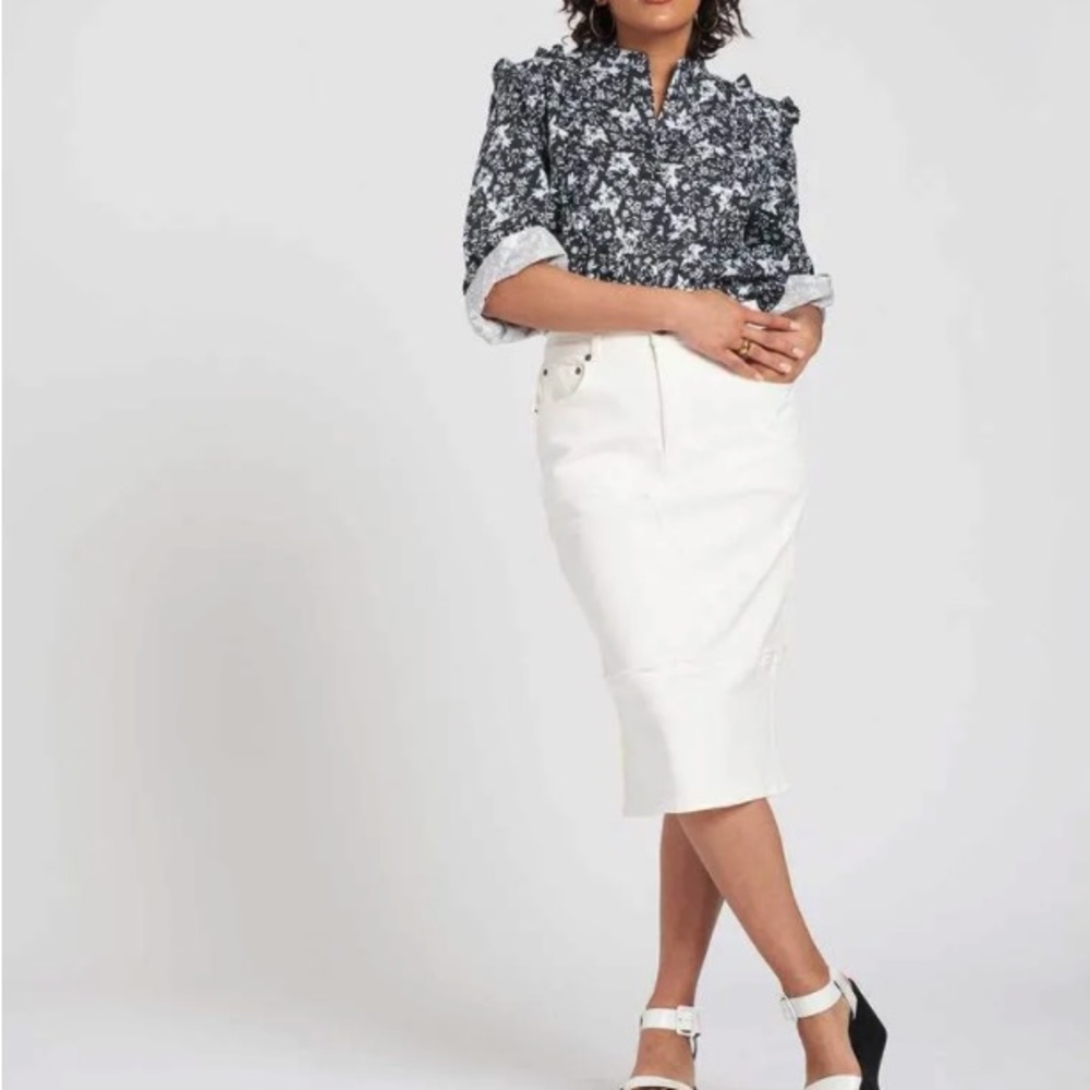 Universal Standard Erdem X Jasmine Patchwork Denim Skirt White Woman's XS 10-12